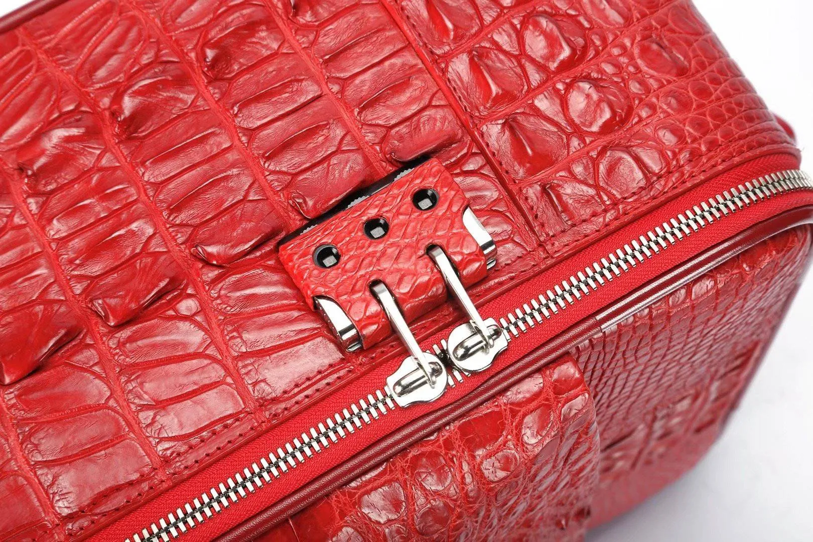 Genuine Crocodile Leather Luggage Roller Trolley Case 4 Spinner Wheels Travel Bags Red