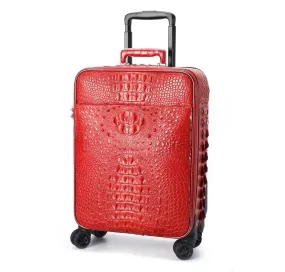 Genuine Crocodile Leather Luggage Roller Trolley Case 4 Spinner Wheels Travel Bags Red