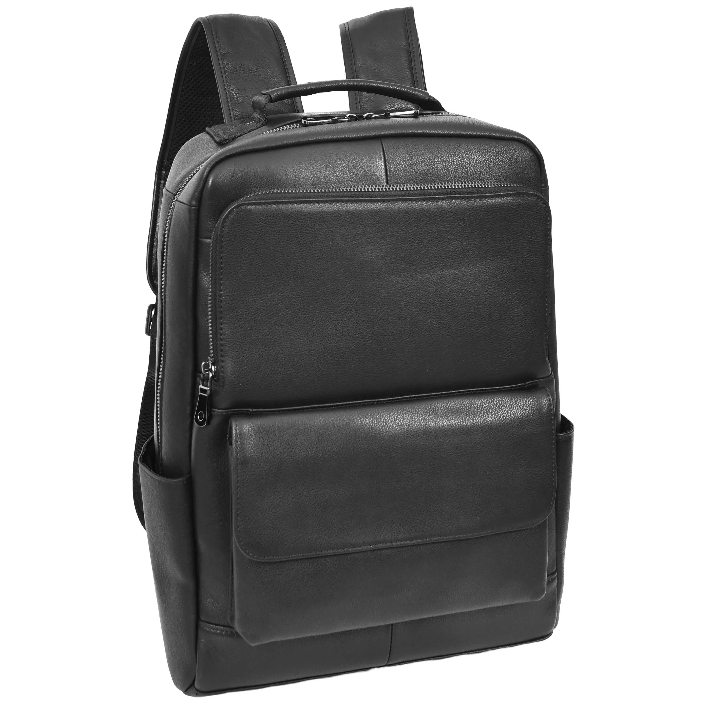 Genuine Leather Backpack Laptop Bag Casual Organiser Work Travel Rucksack AH18 Black