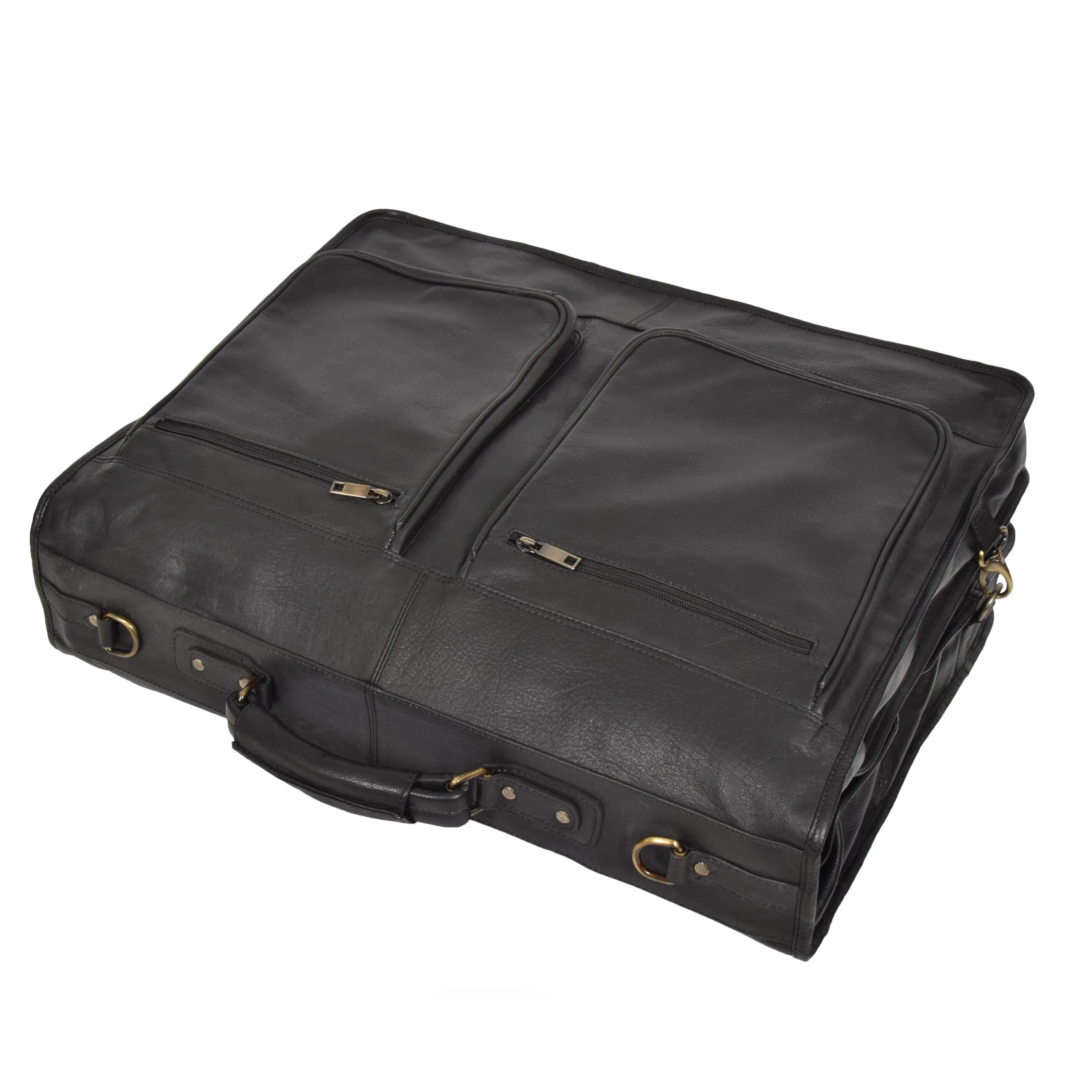 Genuine Luxury Leather Suit Garment Dress Carriers A112 Black