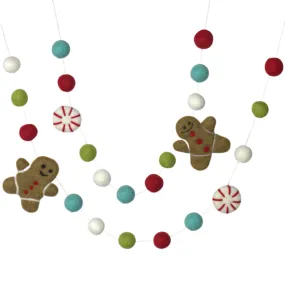 Gingerbread & Peppermint Christmas Felt Garland- Turquoise Red Green