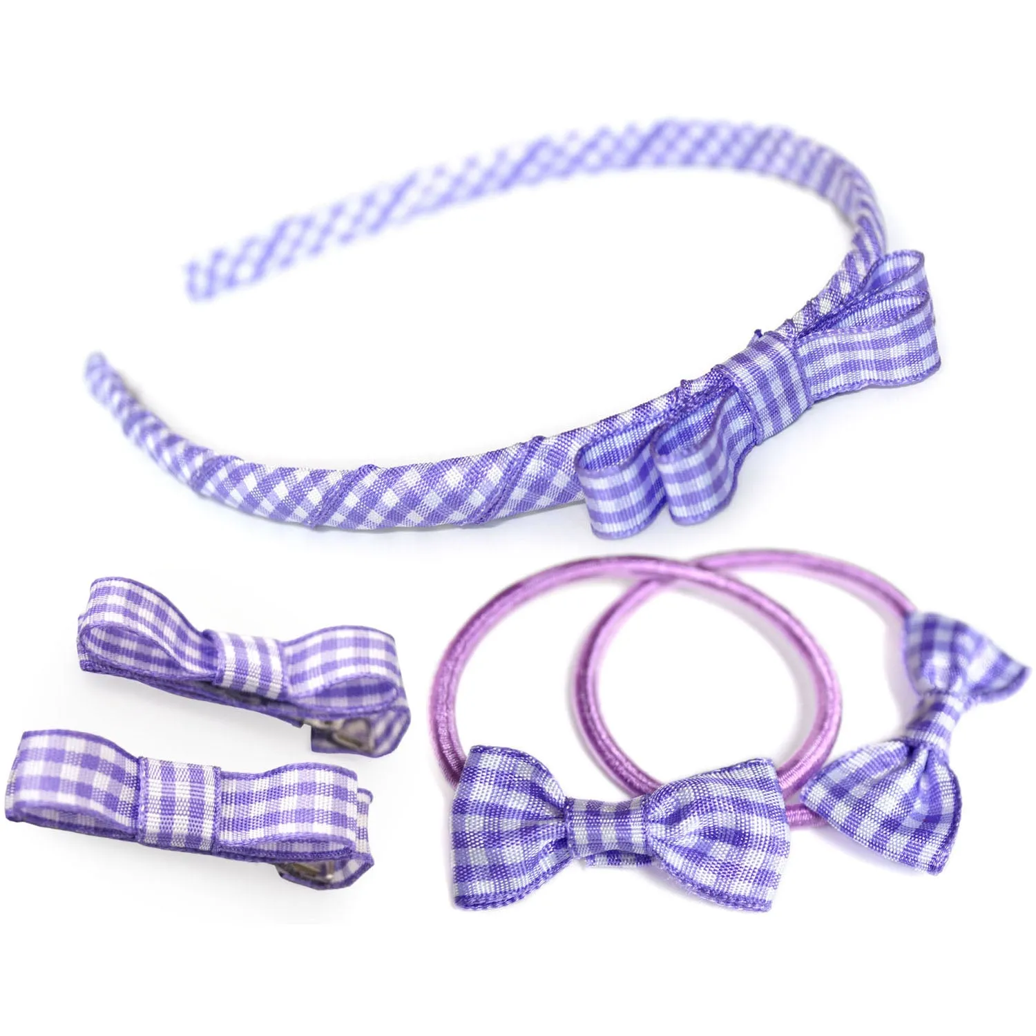 Girls School Hair Accessories Gift Set In Gingham Ribbon