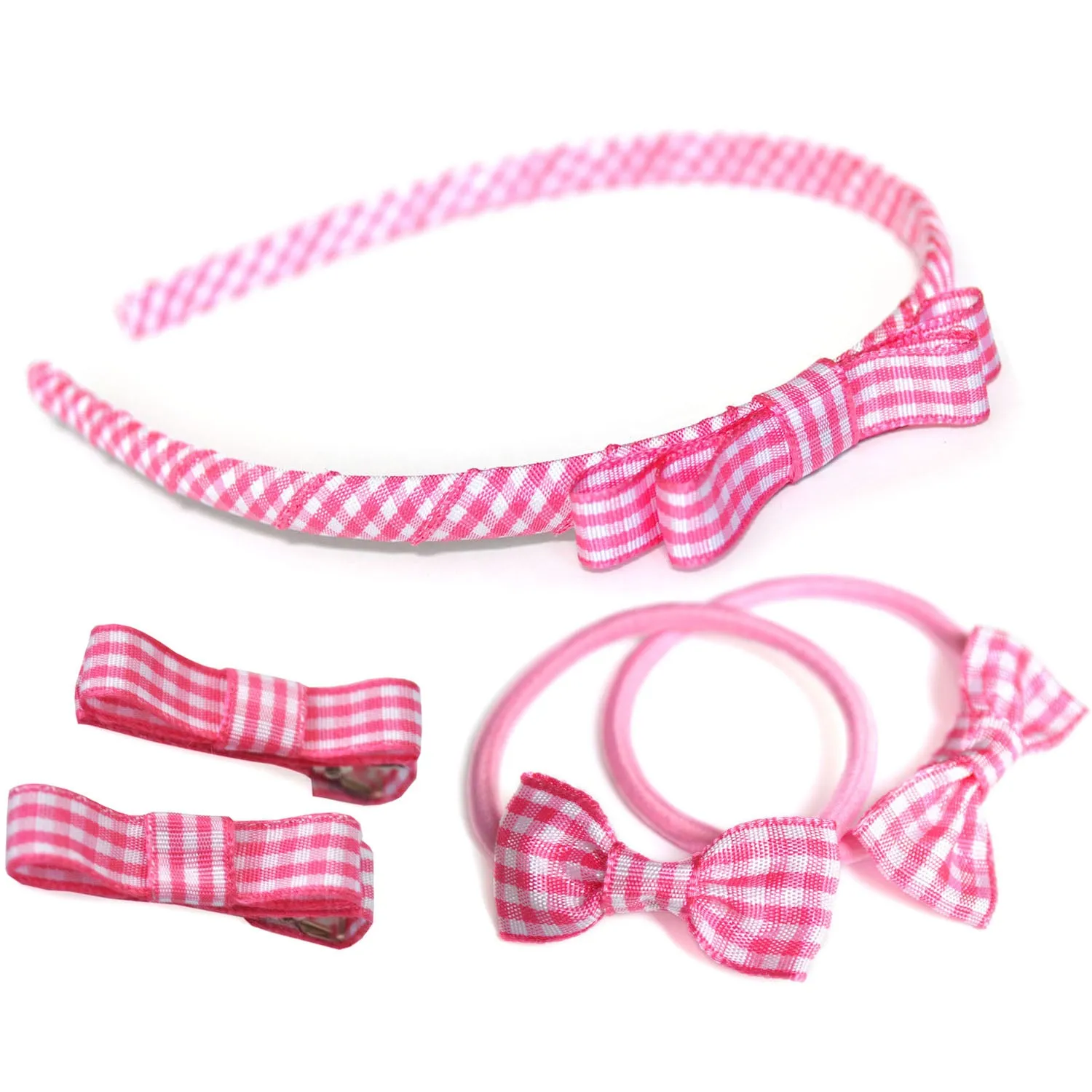 Girls School Hair Accessories Gift Set In Gingham Ribbon