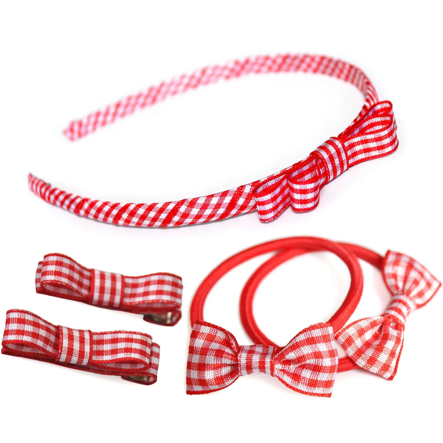 Girls School Hair Accessories Gift Set In Gingham Ribbon