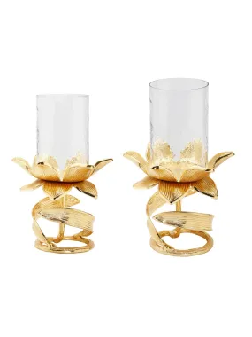 Glass Candle Holders on Gold Floral Stand (2 Sizes)