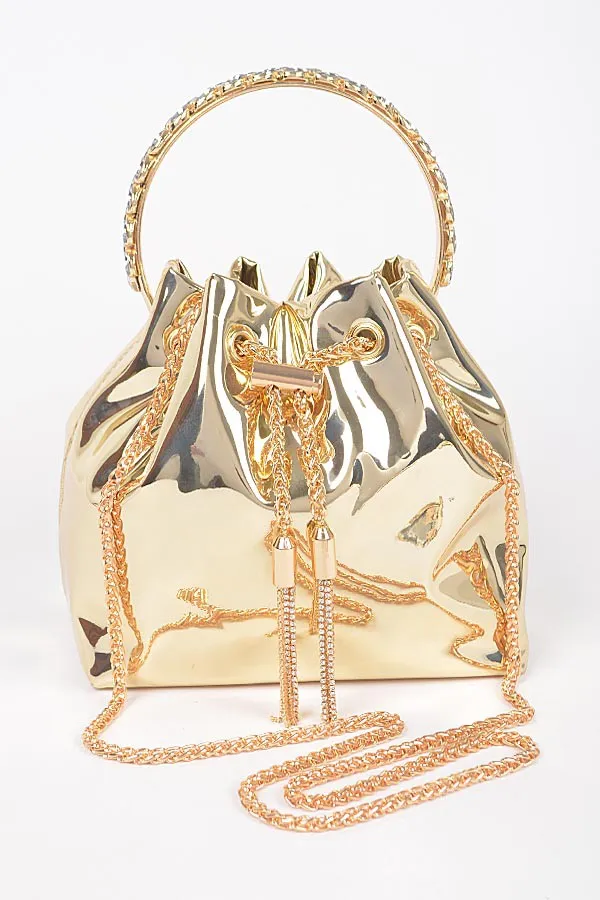 Gold Holograme Bucket Bag W/Stone Handle