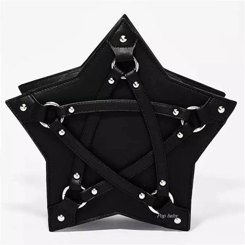 Gothic Pentagram Shoulder Bag, Cool Strap HandBag For Women