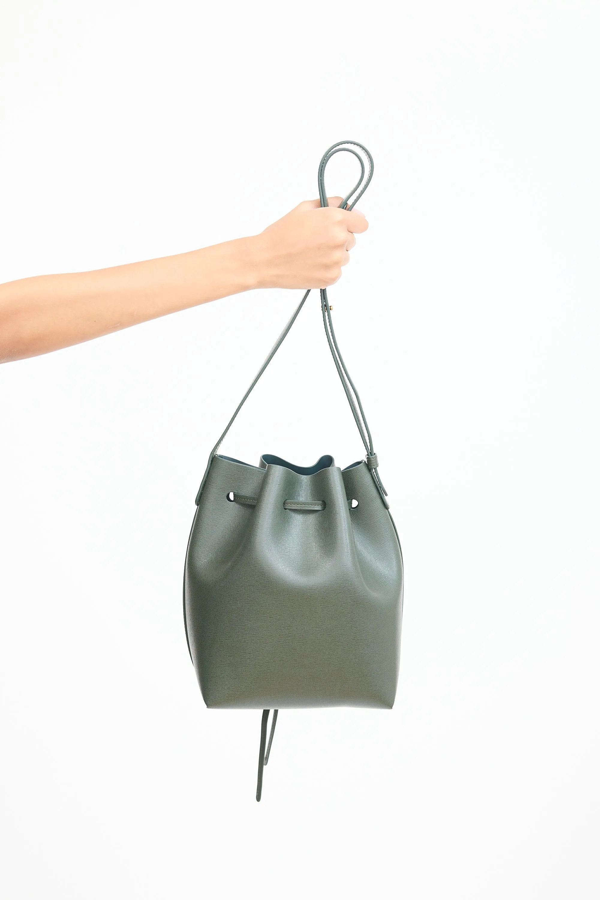 Green Leather Mini Bucket Bag