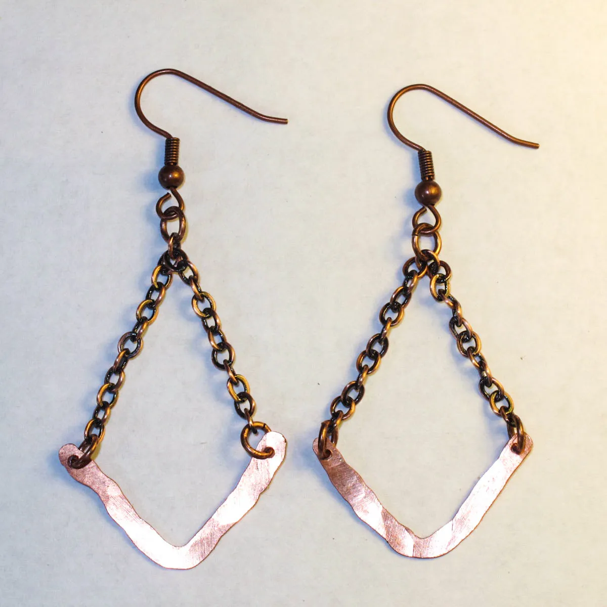 Hammered V-Shaped Wire Earrings with chain