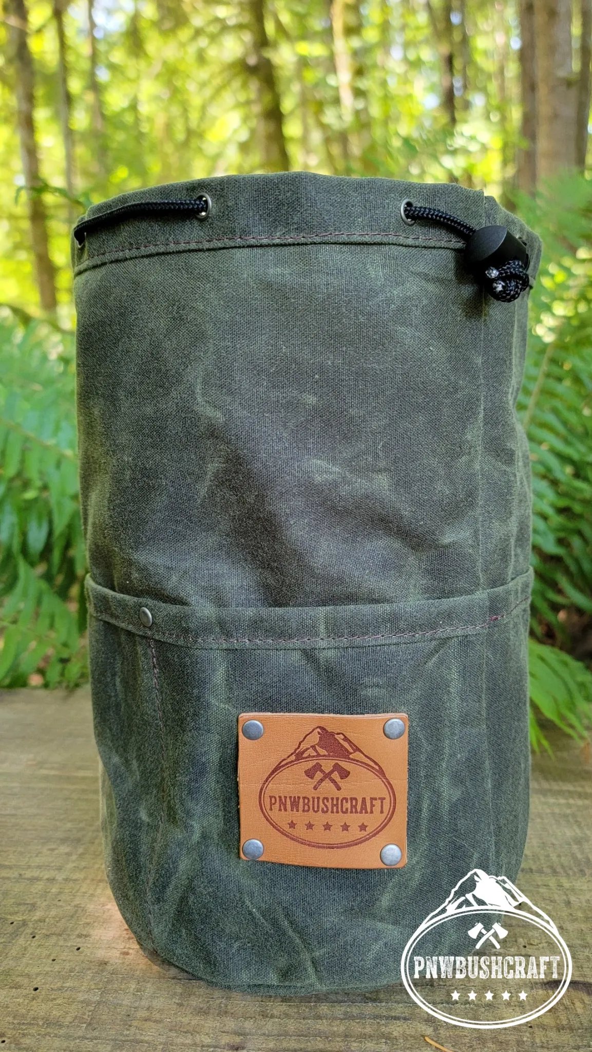 Handcrafted Waxed Canvas Cedar Bucket Bag with Outside Pockets