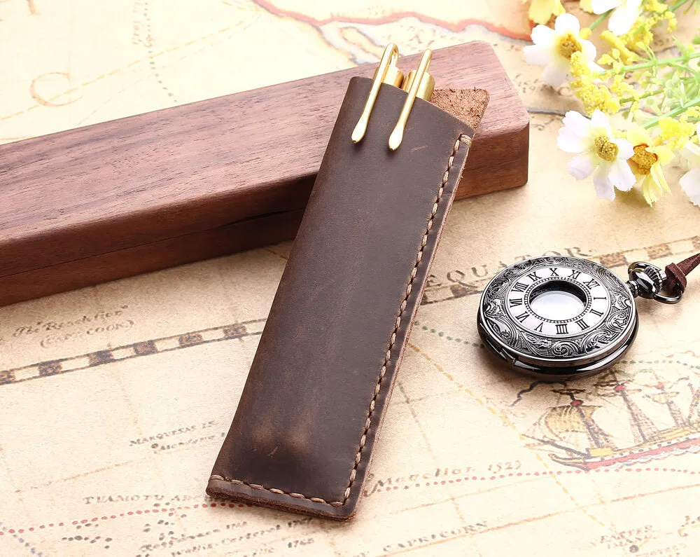 Handmade Genuine Leather Pen Bag/Pouch Holder for Promotion