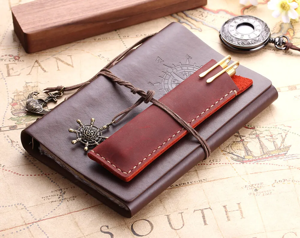 Handmade Genuine Leather Pen Bag/Pouch Holder for Promotion