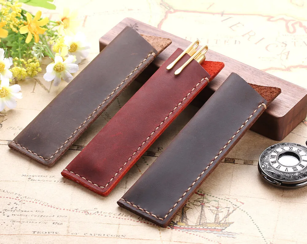 Handmade Genuine Leather Pen Bag/Pouch Holder for Promotion