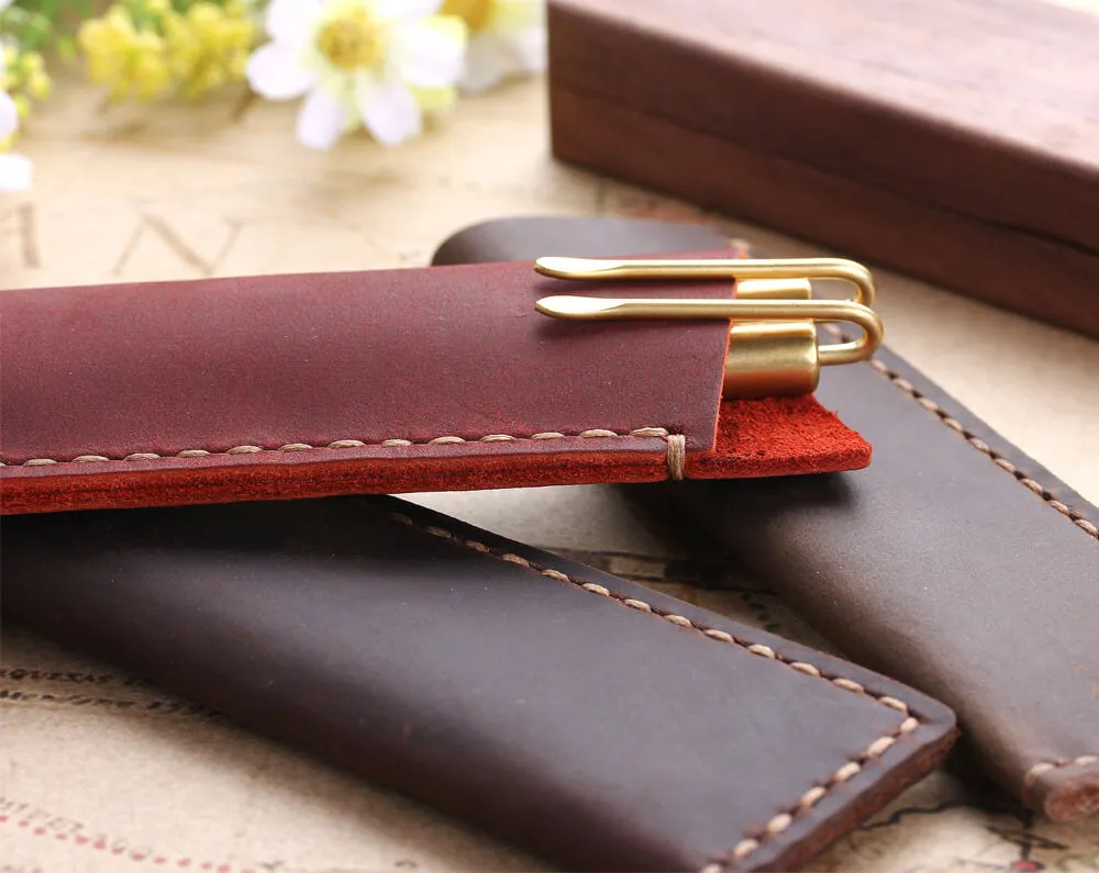 Handmade Genuine Leather Pen Bag/Pouch Holder for Promotion