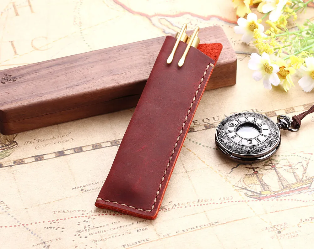 Handmade Genuine Leather Pen Bag/Pouch Holder for Promotion