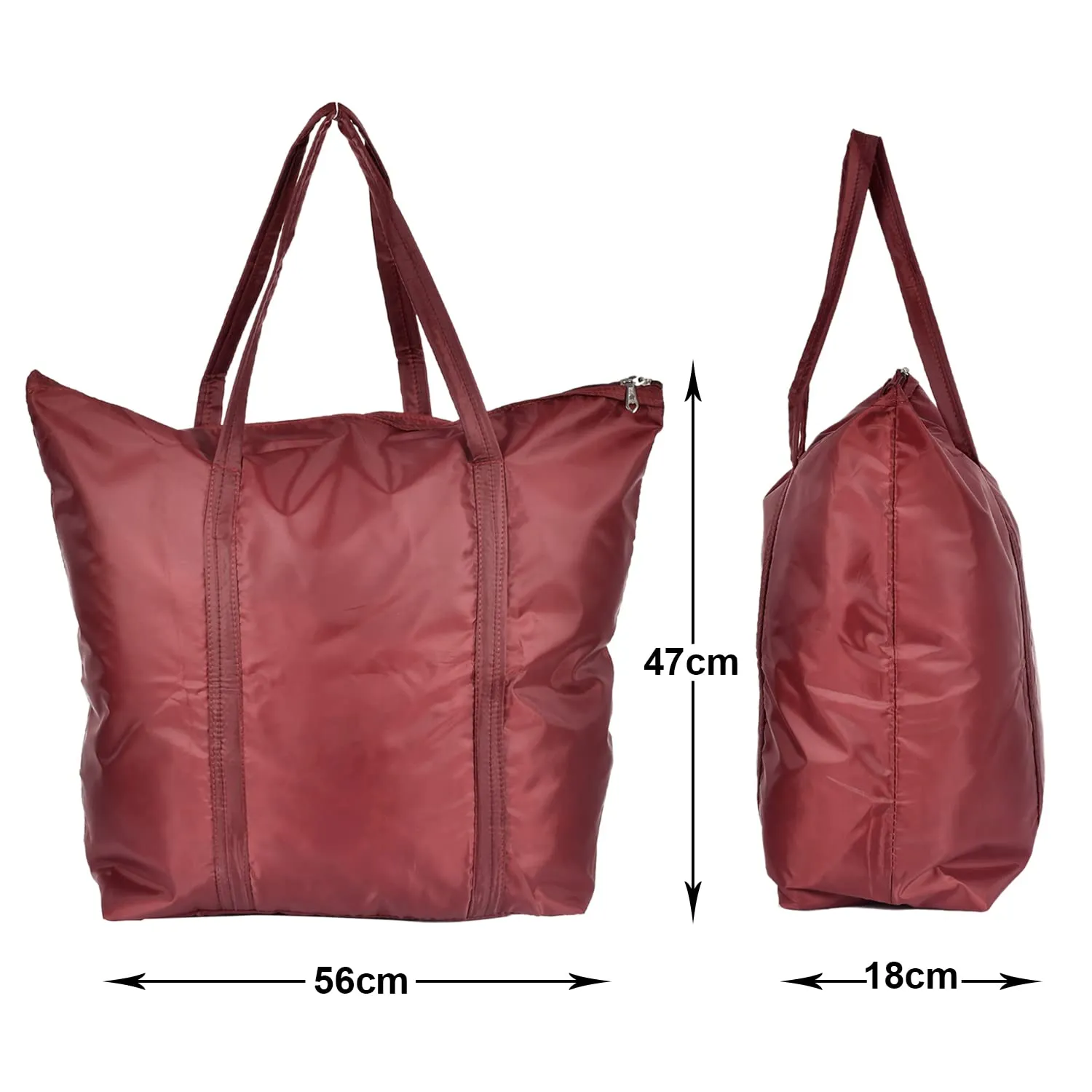 Heart Home Multiuses Polyster Storage Bag, Shopping Bag, Tote Bag, Cloth Bag With 1 Small Pocket & Handle - Pack of 3 (Maroon)-47HH01259