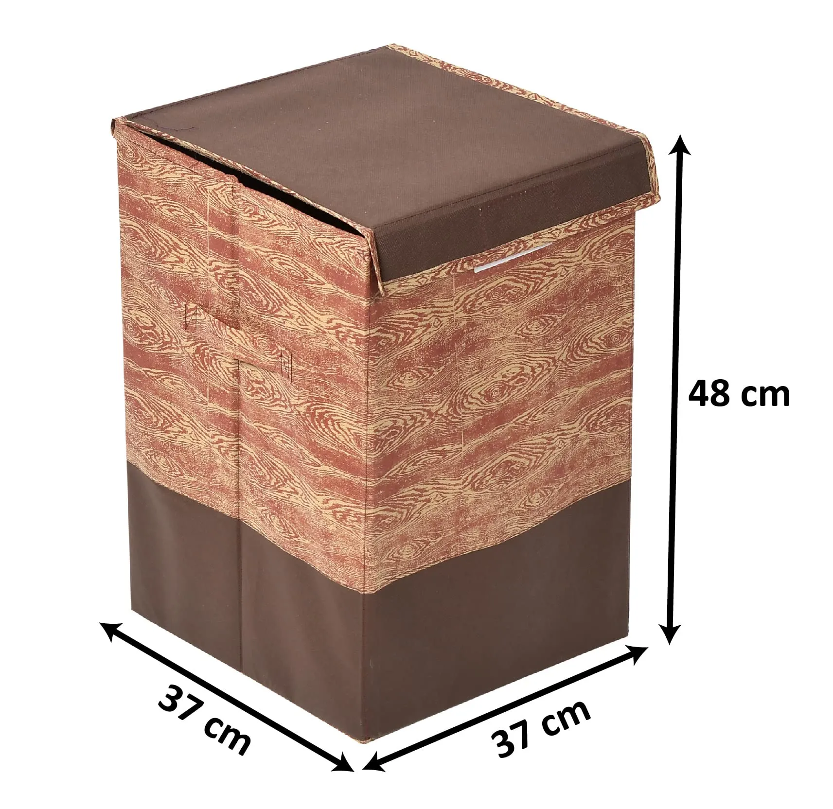 Heart Home Wooden Design Non-Woven Laundry Basket, Clothes Hamper For Laundry Closet, Bedroom, Bathroom With Lid & Handles- Pack of 2 (Brown)-44HH0200