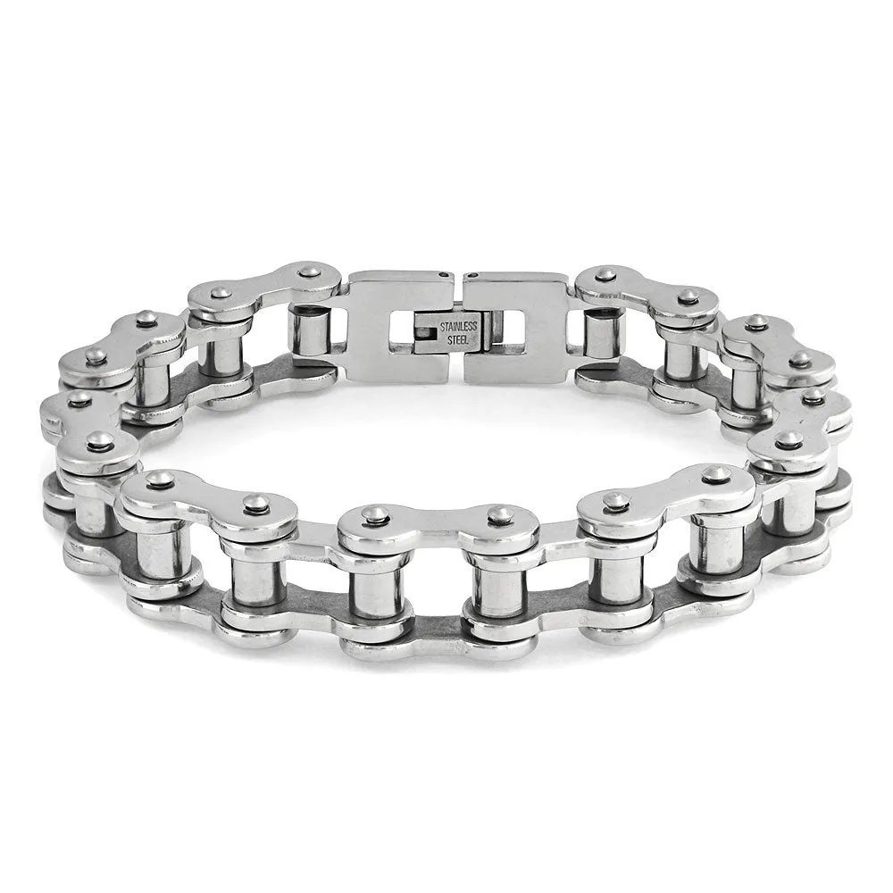 Heavy Bicycle Chain Bike Link Men Bracelet Silver Tone Stainless Steel