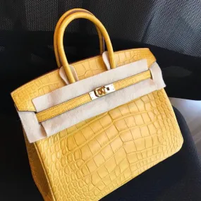 Hermès Birkin 25 Jaune Ambre Alligator Mississippi Matte Gold Hardware GHW