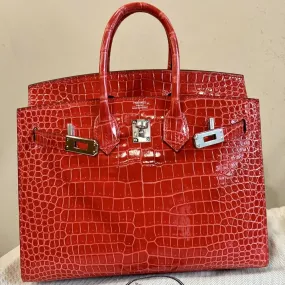 Hermès Birkin 25 Rouge de Coeur Sellier Crocodile Porosus Lisse Gold Hardware GHW