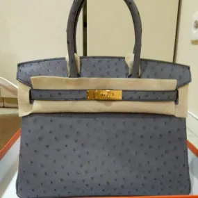 Hermès Birkin 30 Gris Agate Ostrich Gold Hardware GHW