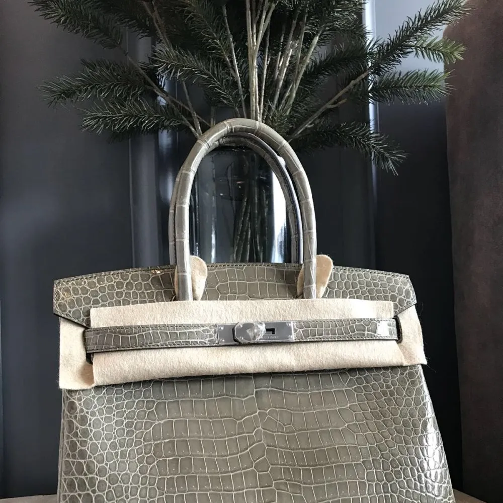 Hermès Birkin 30 Gris Tourterelle Crocodile Porosus Lisse Palladium Hardware PHW