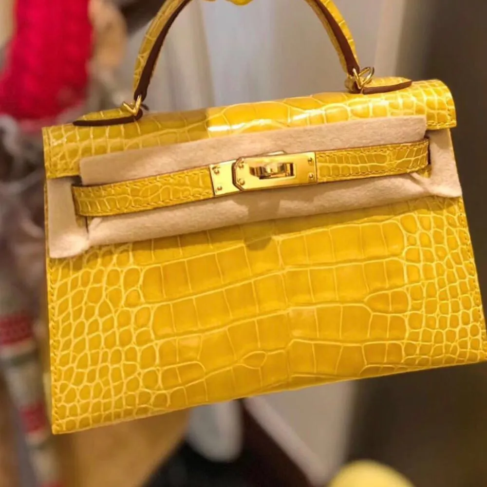 Hermès Kelly 20 Jaune Ambre Alligator Mississippi Lisse Gold Hardware GHW