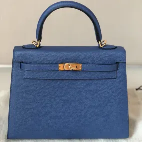 Hermès Kelly 25 Bleu Brighton Sellier Epsom Gold Hardware GHW