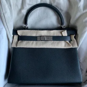 Hermès Kelly 28 Bleu Ocean Togo Palladium Hardware PHW