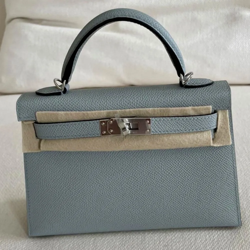 Hermès Kelly Limited Edition 20 Bleu Glacier/Bleu Pale Verso Epsom Palladium Hardware PHW