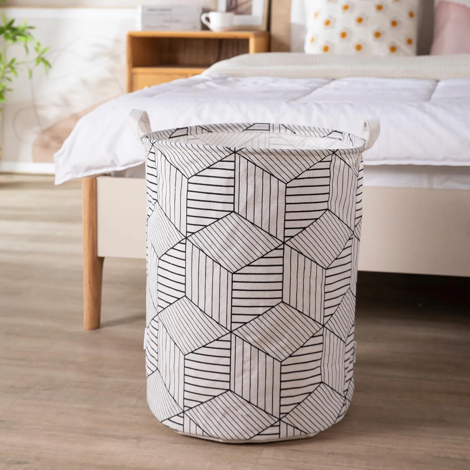 HOKIPO Folding Laundry Basket for Clothes - Large 43 LTR, White