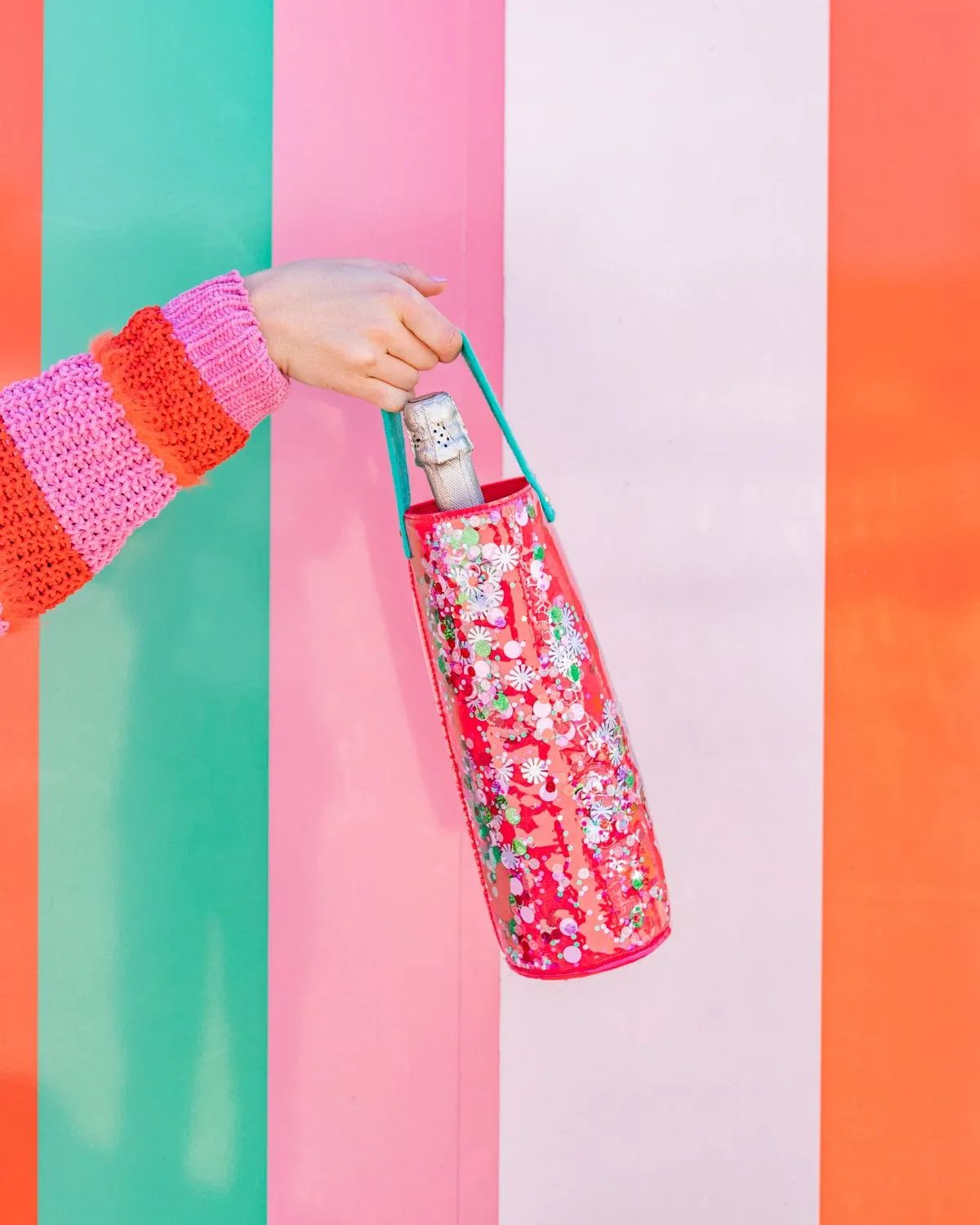 Holiday Spirit Pink Confetti Wine Bag