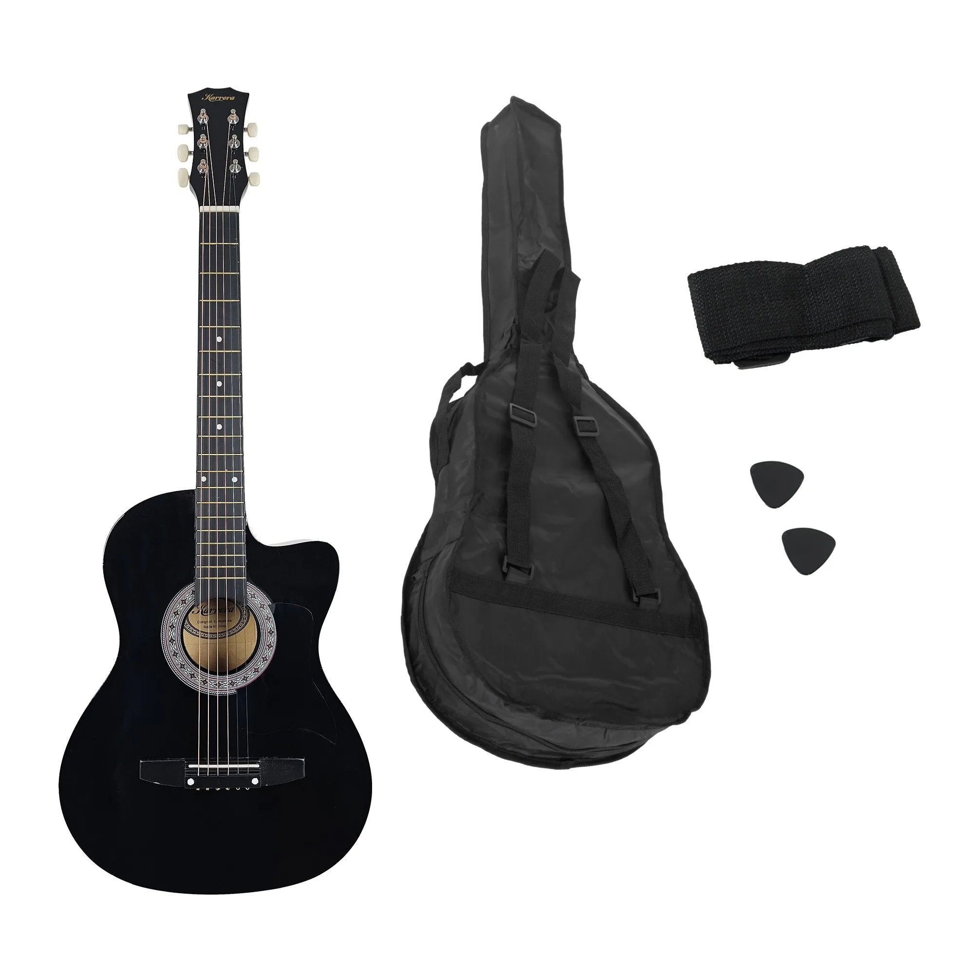 Karrera 38" Cutaway Acoustic Guitar with Carry Bag (Black)