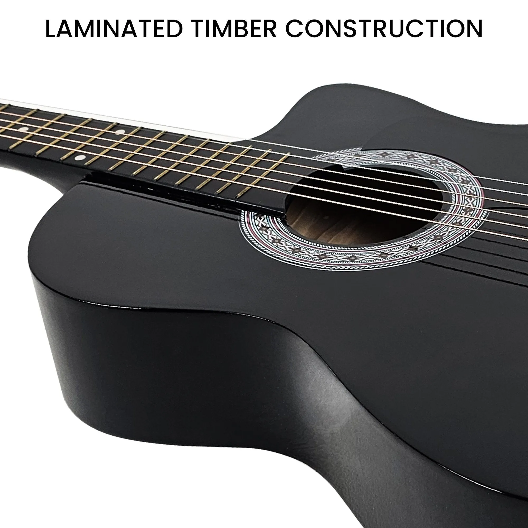 Karrera 38" Cutaway Acoustic Guitar with Carry Bag (Black)