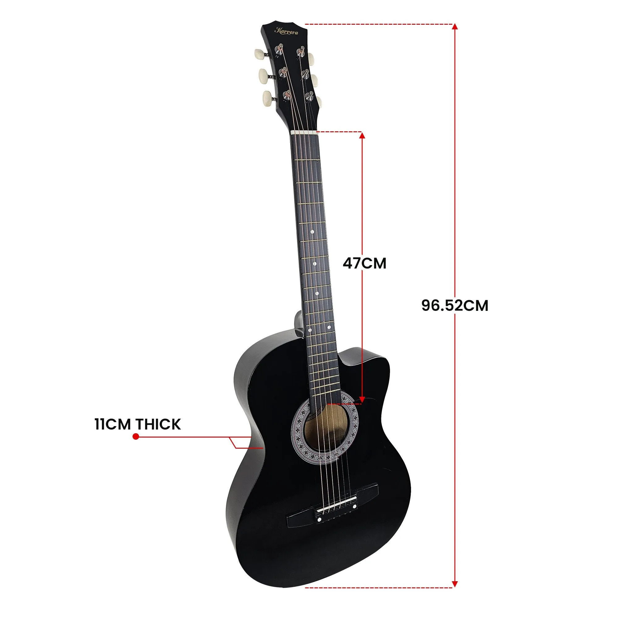 Karrera 38" Cutaway Acoustic Guitar with Carry Bag (Black)