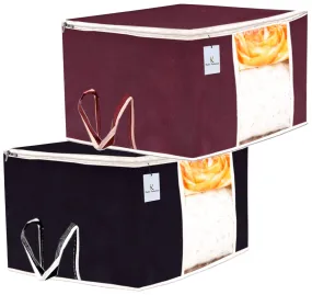 Kuber Industries 2 Piece Non Woven Underbed Storage Bag, Storage Organiser, Blanket Cover with Transparent Window, Extra Large, Maroon & Black CTKTC134527