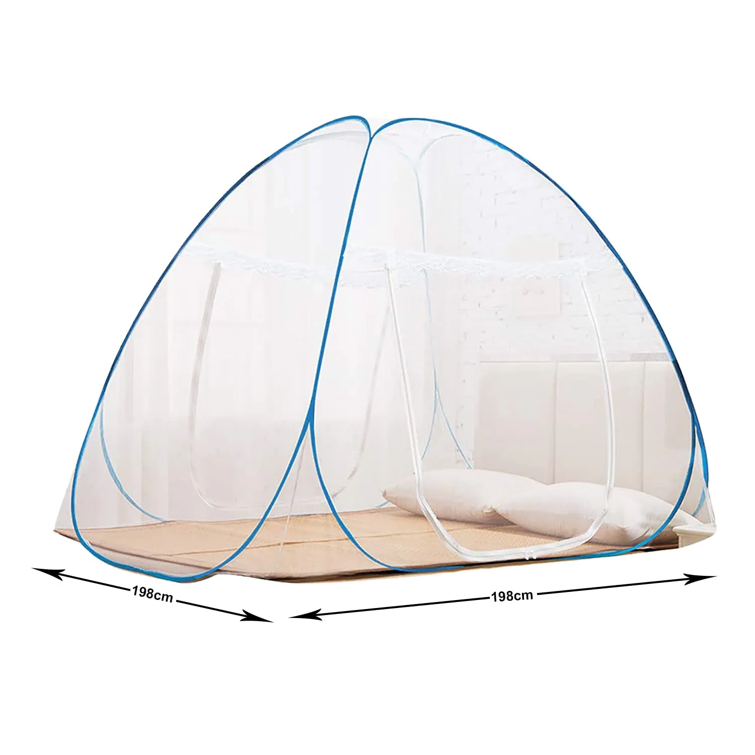 Kuber Industries Foldable Nylon Double Bed Mosquito Net for Protect Mosquitoes, Flies and Other Insects, 6.5 x 6.5 Ft. (Blue)-46KM0458