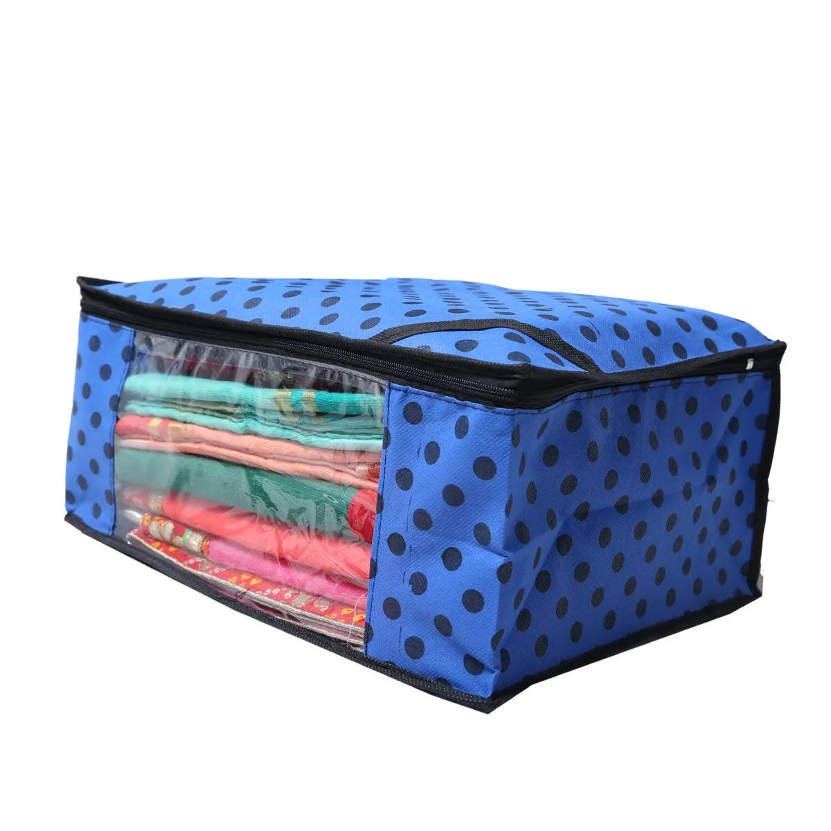 Kuber Industries Polka Dots Designer 12 Piece Non woven Saree Cover Set, Royal Blue