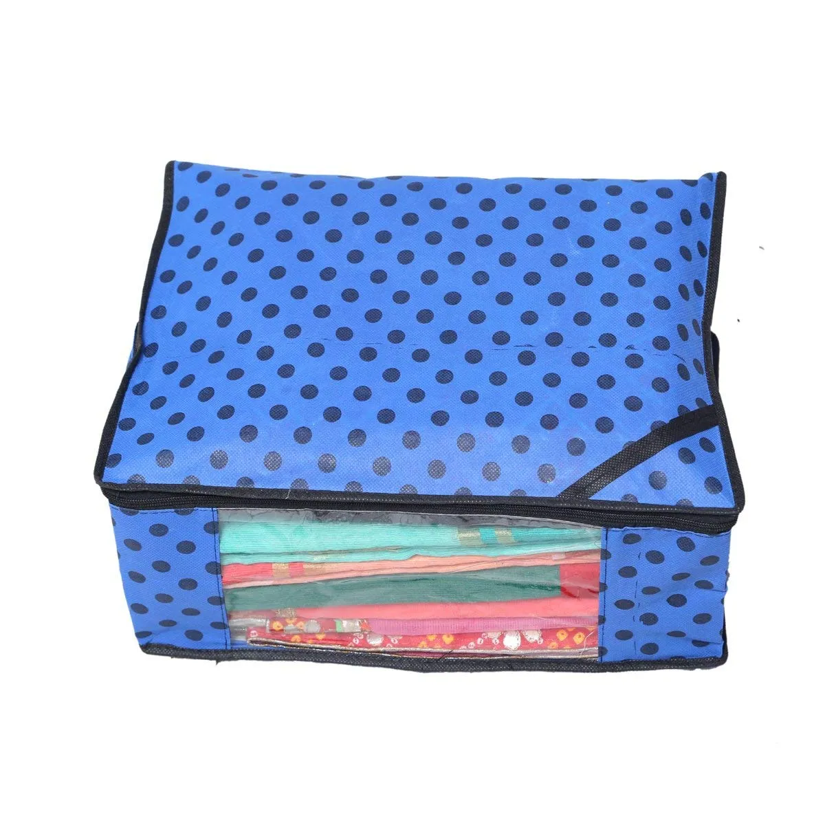 Kuber Industries Polka Dots Designer 12 Piece Non woven Saree Cover Set, Royal Blue