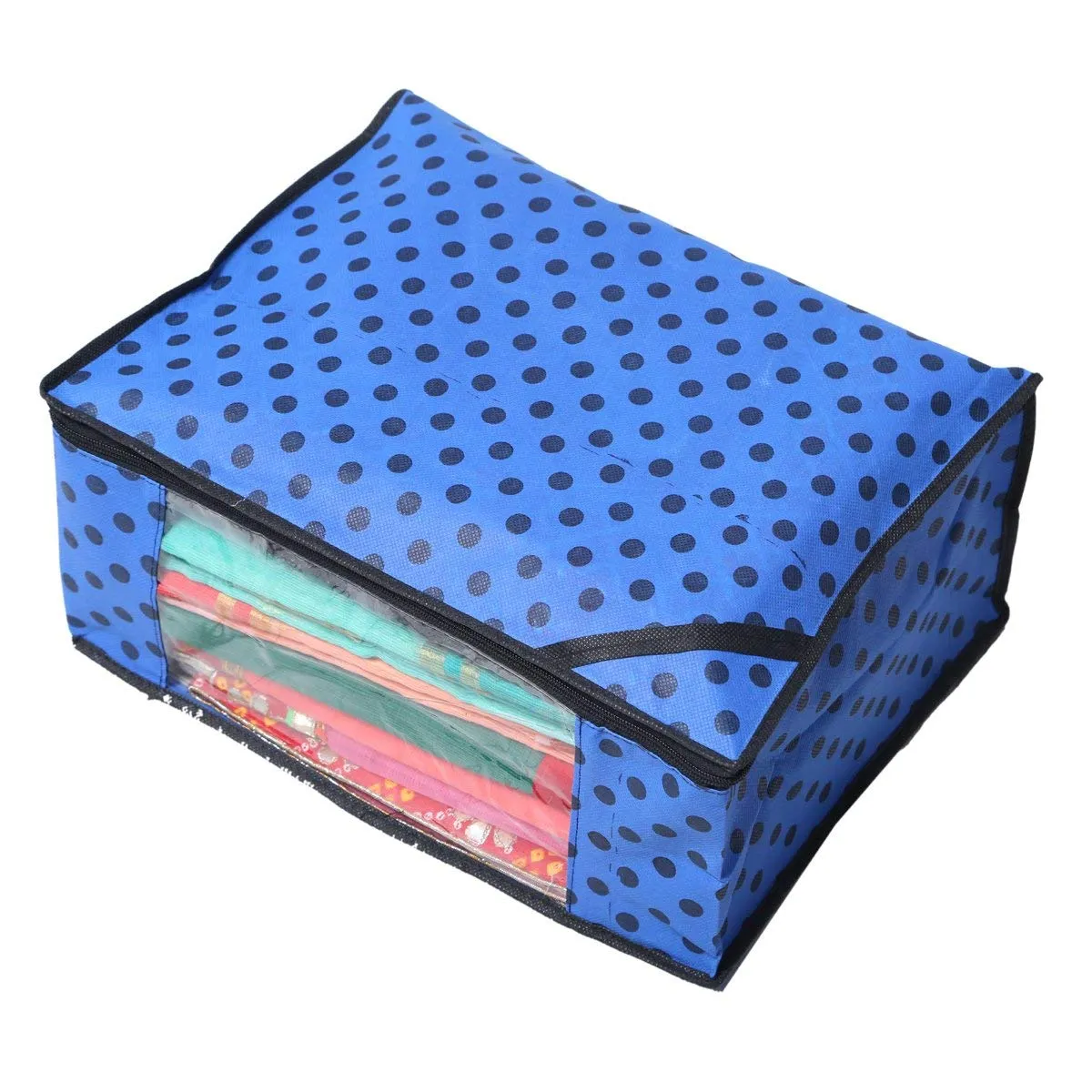 Kuber Industries Polka Dots Designer 12 Piece Non woven Saree Cover Set, Royal Blue