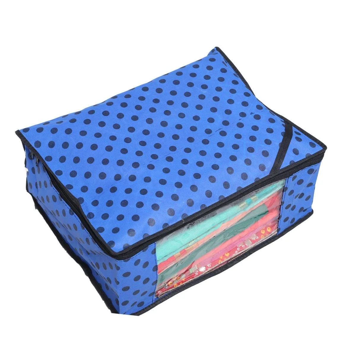 Kuber Industries Polka Dots Designer 12 Piece Non woven Saree Cover Set, Royal Blue