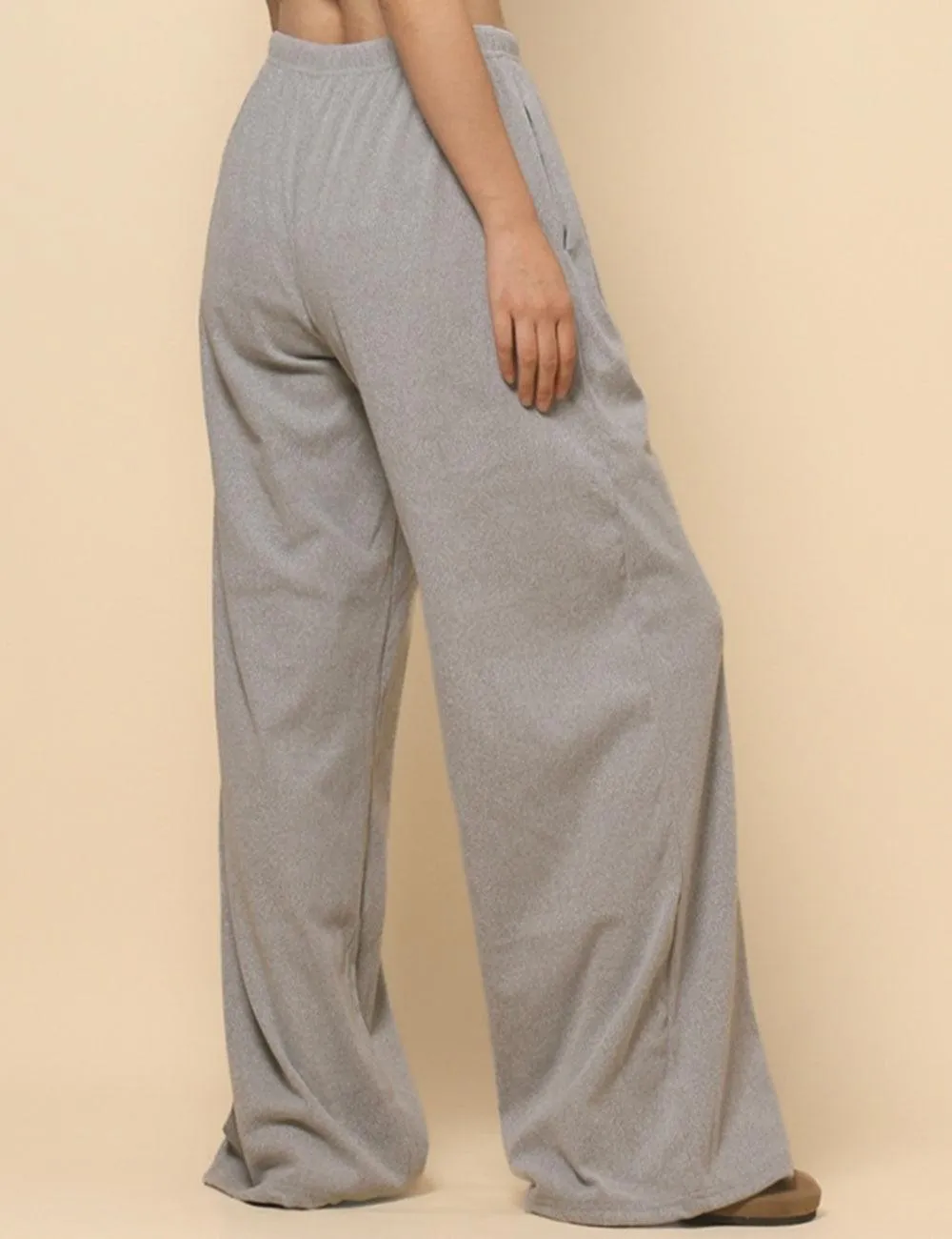 ladies Solid Color Drawstring Wide Leg Pants SKP4784