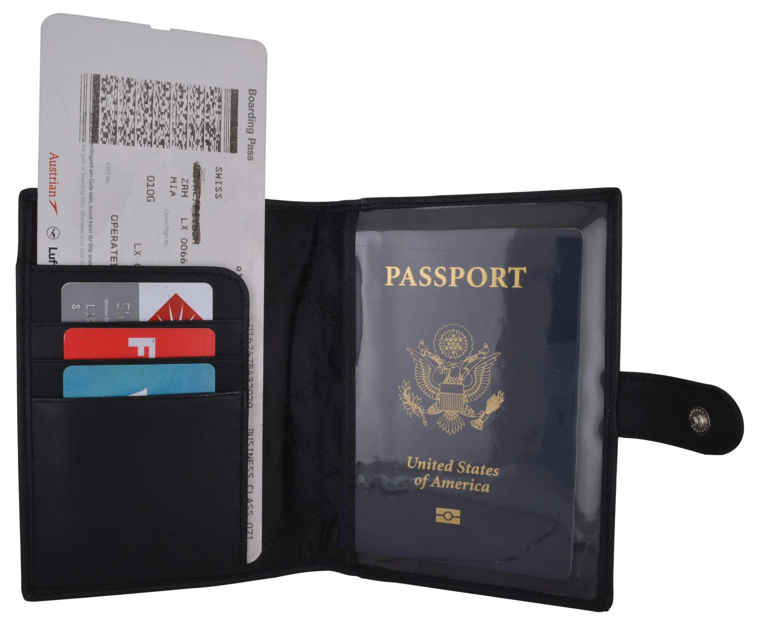 Leather Black Passport Holder Cover Case Wallet USA Embedded Logo Travel U.S Wallets for Men & Women