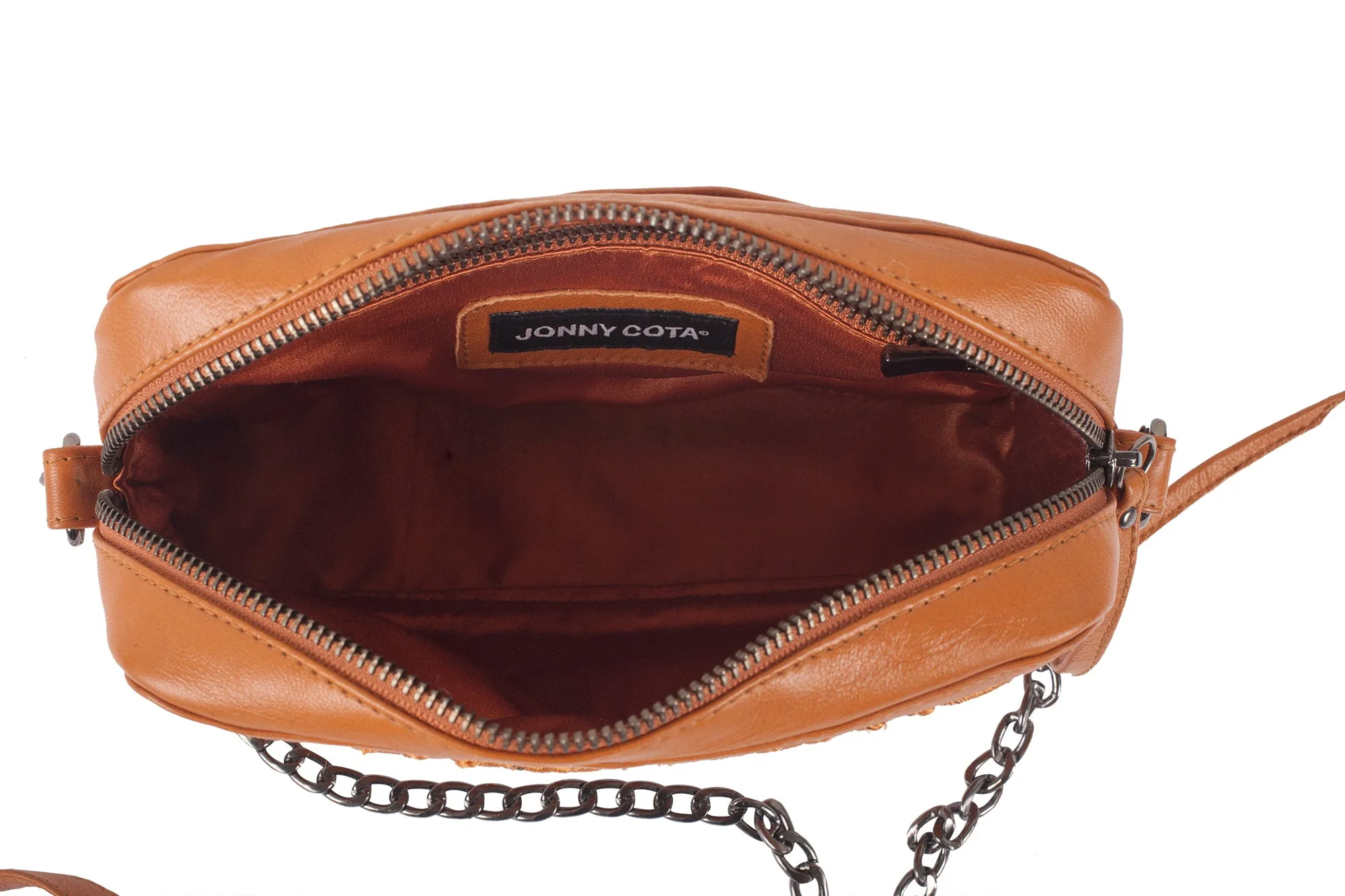 LEATHER CHAIN PURSE IN SAFFRON