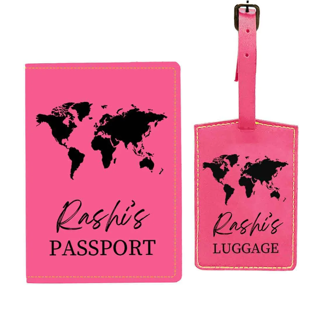 Leather Passport Holder Customized with Name Design Passport Cover and Luggage Tag Set - MAP