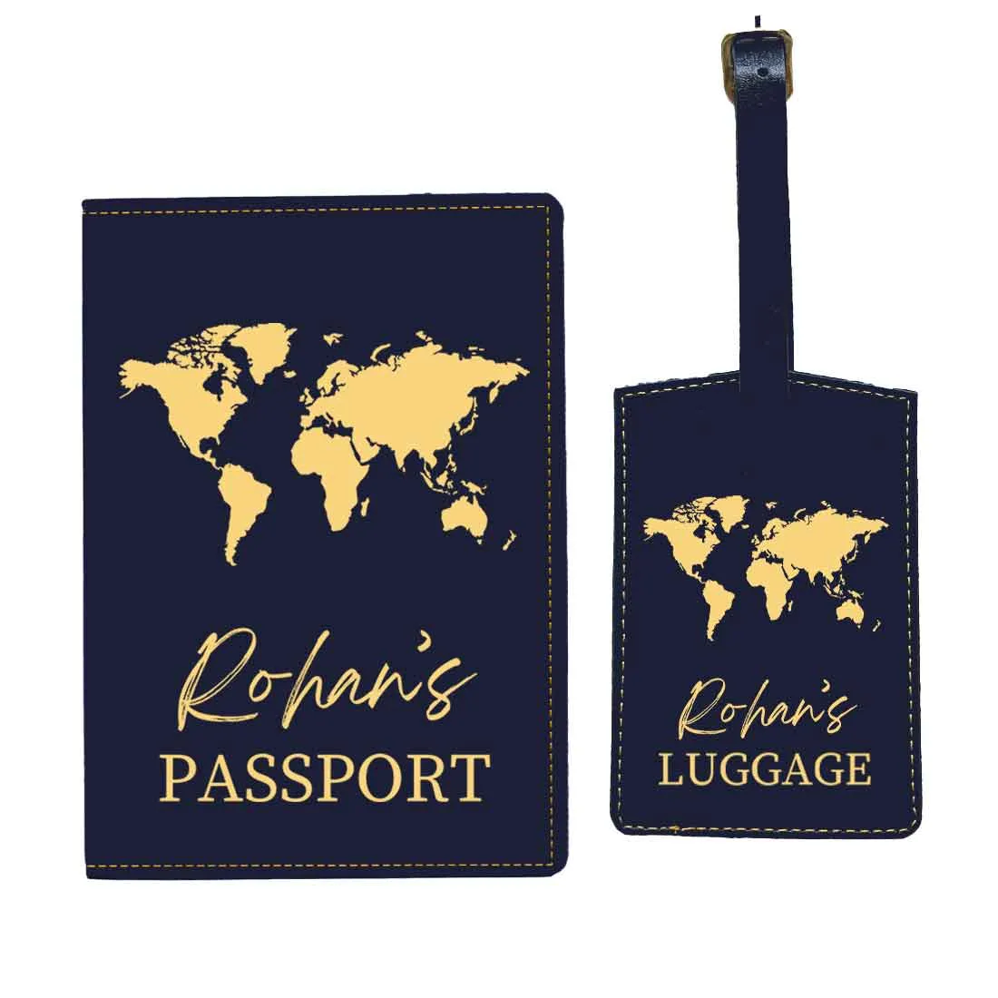 Leather Passport Holder Customized with Name Design Passport Cover and Luggage Tag Set - MAP