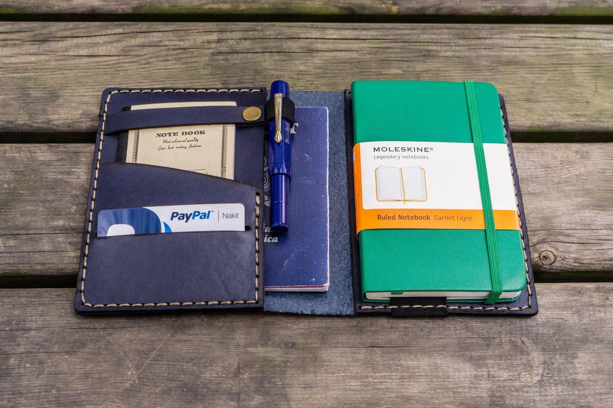 Leather Pocket Moleskine Journal Cover - Navy Blue