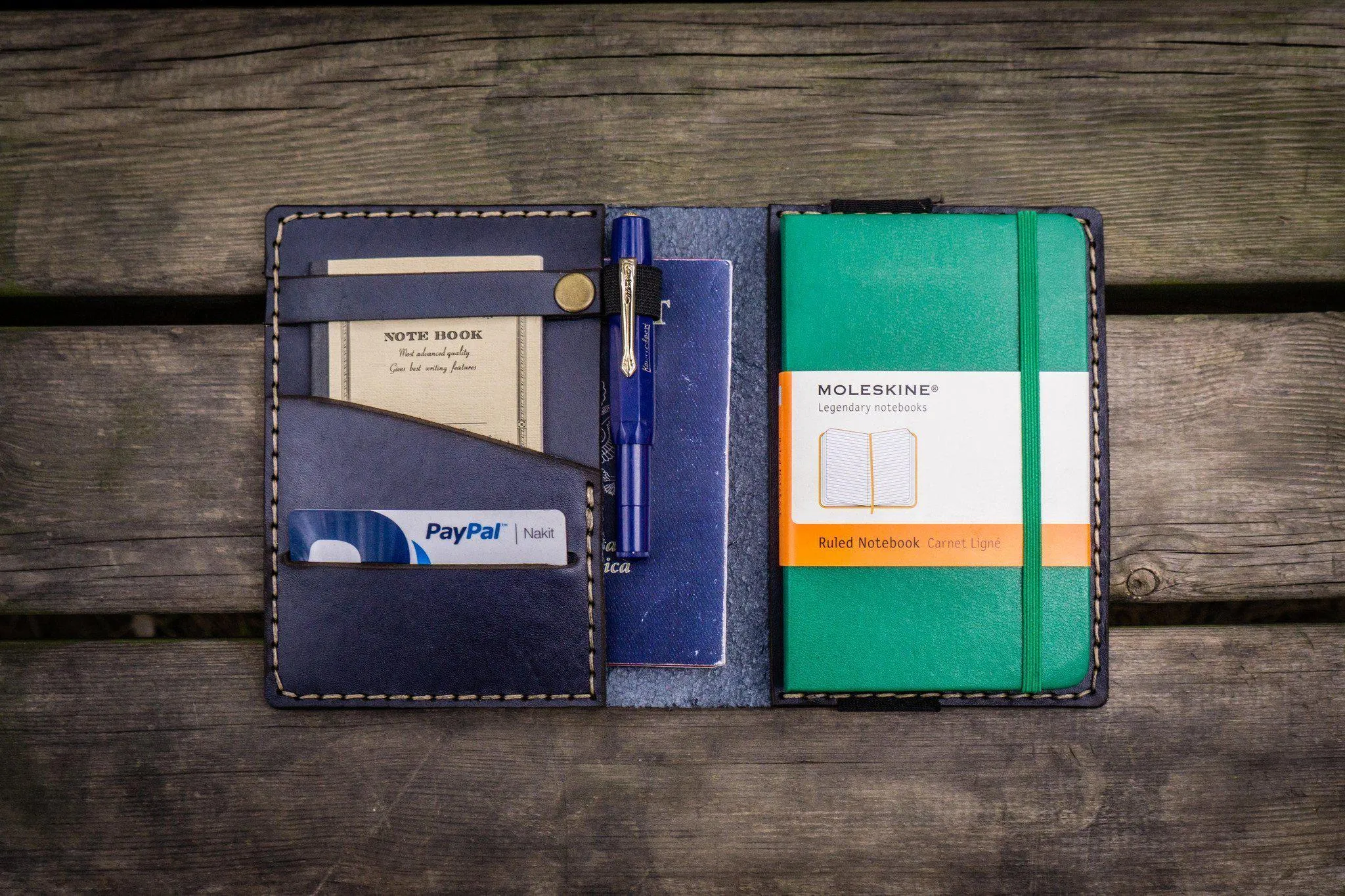 Leather Pocket Moleskine Journal Cover - Navy Blue