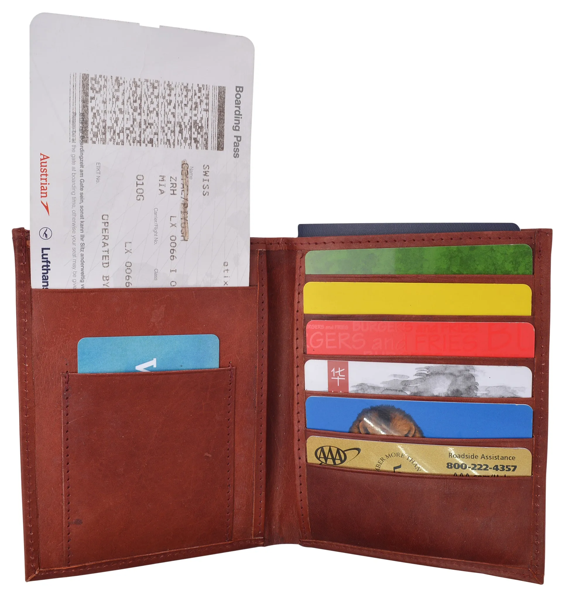 Leather USA Passport Holder Cover Case & Travel Wallet for Men & Women Boarding Pass Credit Card Holder Protection