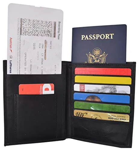 Leather USA Passport Holder Cover Case & Travel Wallet for Men & Women Boarding Pass Credit Card Holder Protection